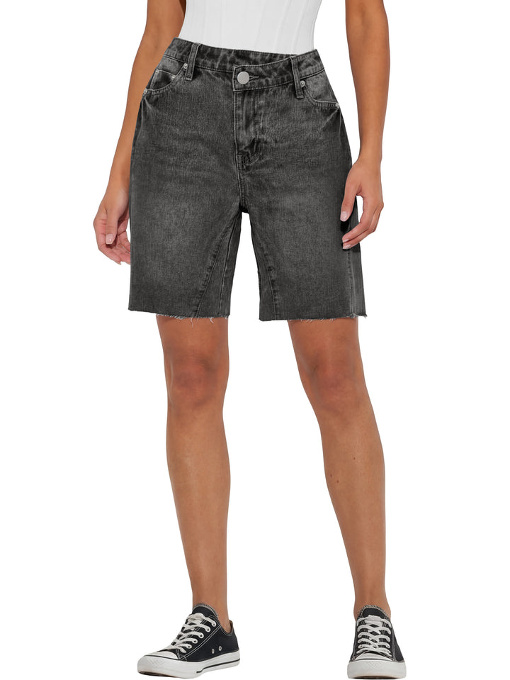 ANRABESS Womens Bermuda Jean Shorts 2026 Summer Knee Length Stretchy Crossover Wide Leg Mid Waisted Casual Denim Shorts Jorts