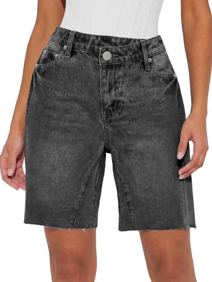 ANRABESS Womens Bermuda Jean Shorts 2026 Summer Knee Length Stretchy Crossover Wide Leg Mid Waisted Casual Denim Shorts Jorts