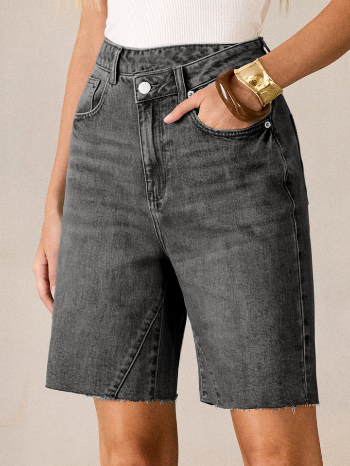 ANRABESS Womens Bermuda Jean Shorts 2026 Summer Knee Length Stretchy Crossover Wide Leg Mid Waisted Casual Denim Shorts Jorts