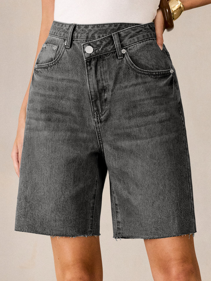 ANRABESS Womens Bermuda Jean Shorts 2026 Summer Knee Length Stretchy Crossover Wide Leg Mid Waisted Casual Denim Shorts Jorts