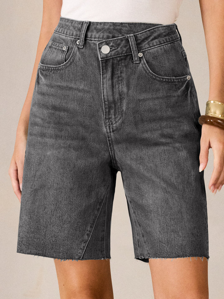 ANRABESS Womens Bermuda Jean Shorts 2026 Summer Knee Length Stretchy Crossover Wide Leg Mid Waisted Casual Denim Shorts Jorts