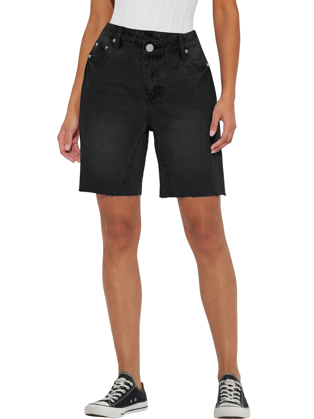 ANRABESS Womens Bermuda Jean Shorts 2026 Summer Knee Length Stretchy Crossover Wide Leg Mid Waisted Casual Denim Shorts Jorts