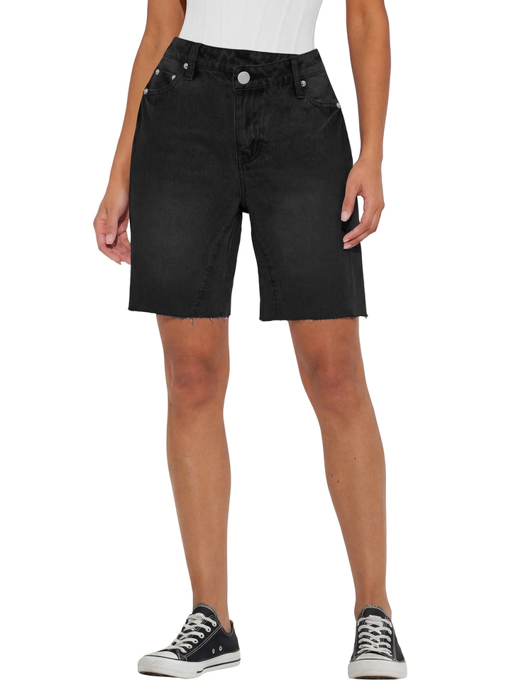 ANRABESS Womens Bermuda Jean Shorts 2026 Summer Knee Length Stretchy Crossover Wide Leg Mid Waisted Casual Denim Shorts Jorts