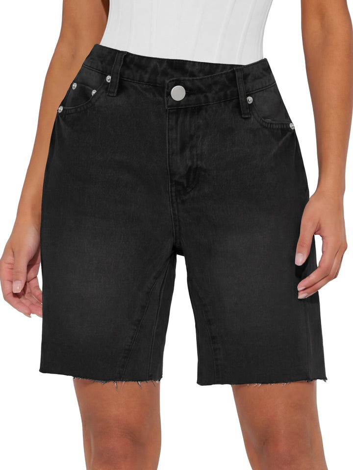 ANRABESS Womens Bermuda Jean Shorts 2026 Summer Knee Length Stretchy Crossover Wide Leg Mid Waisted Casual Denim Shorts Jorts