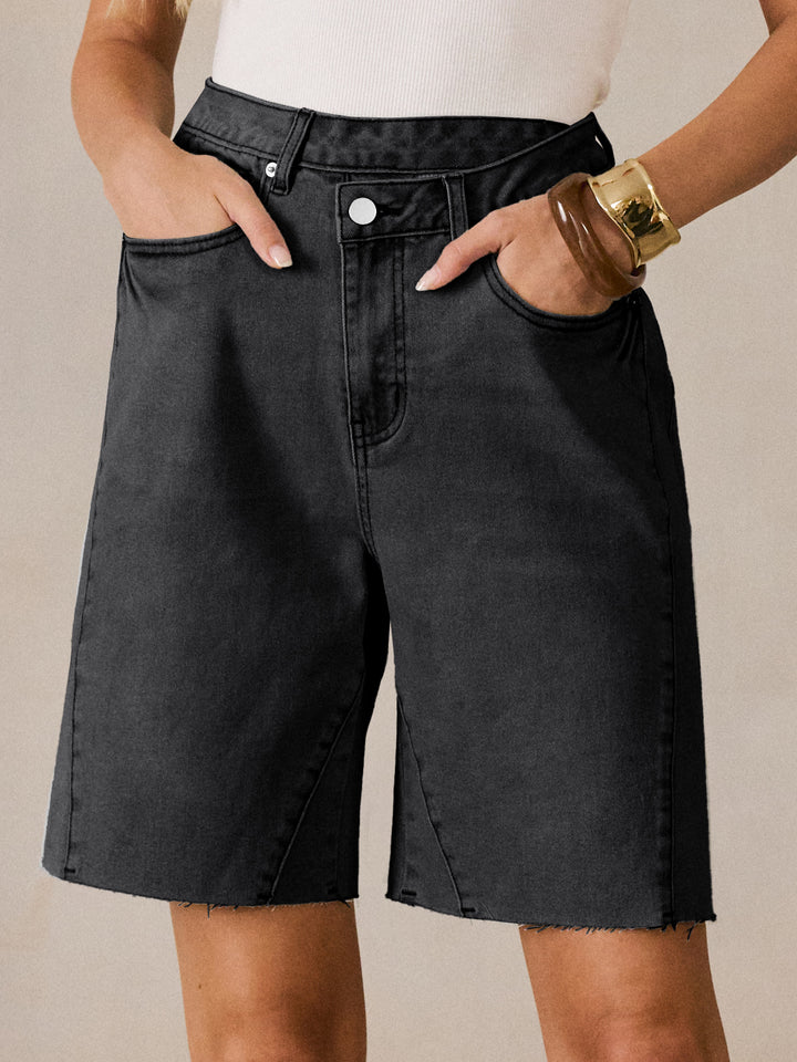 ANRABESS Womens Bermuda Jean Shorts 2026 Summer Knee Length Stretchy Crossover Wide Leg Mid Waisted Casual Denim Shorts Jorts