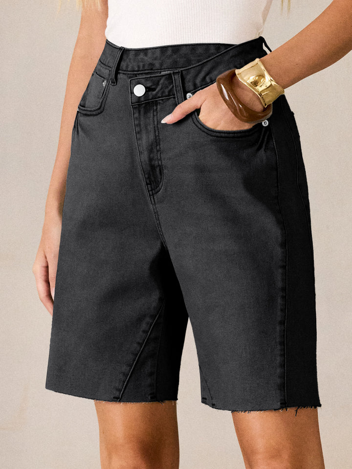 ANRABESS Womens Bermuda Jean Shorts 2026 Summer Knee Length Stretchy Crossover Wide Leg Mid Waisted Casual Denim Shorts Jorts