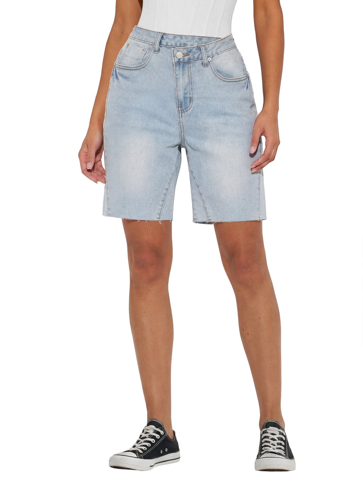 ANRABESS Womens Bermuda Jean Shorts 2026 Summer Knee Length Stretchy Crossover Wide Leg Mid Waisted Casual Denim Shorts Jorts