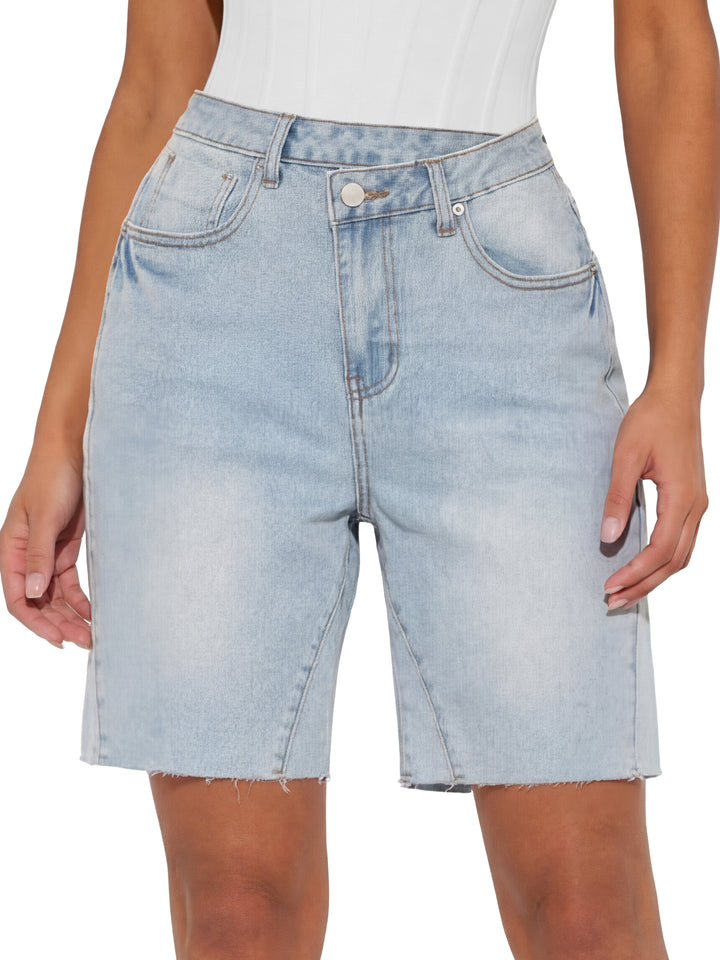 ANRABESS Womens Bermuda Jean Shorts 2026 Summer Knee Length Stretchy Crossover Wide Leg Mid Waisted Casual Denim Shorts Jorts
