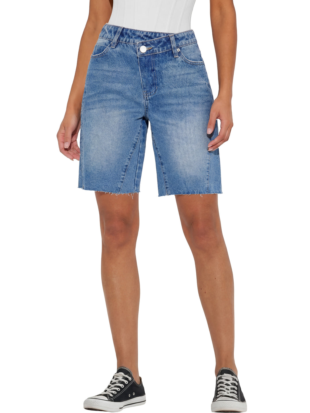 ANRABESS Womens Bermuda Jean Shorts 2026 Summer Knee Length Stretchy Crossover Wide Leg Mid Waisted Casual Denim Shorts Jorts