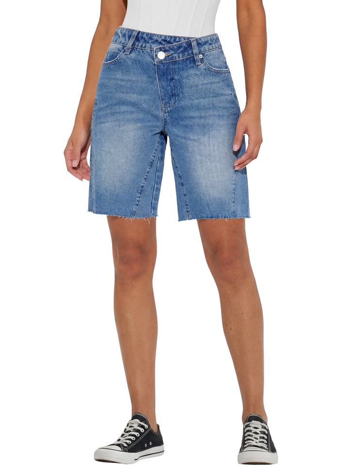 ANRABESS Womens Bermuda Jean Shorts 2026 Summer Knee Length Stretchy Crossover Wide Leg Mid Waisted Casual Denim Shorts Jorts