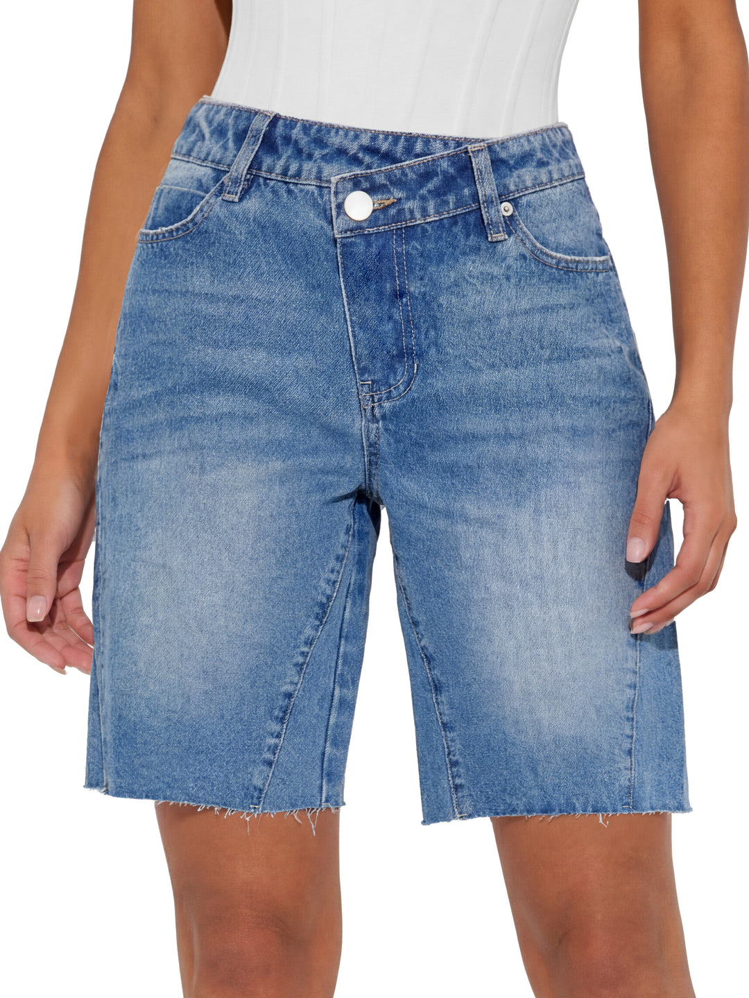 ANRABESS Womens Bermuda Jean Shorts 2026 Summer Knee Length Stretchy Crossover Wide Leg Mid Waisted Casual Denim Shorts Jorts