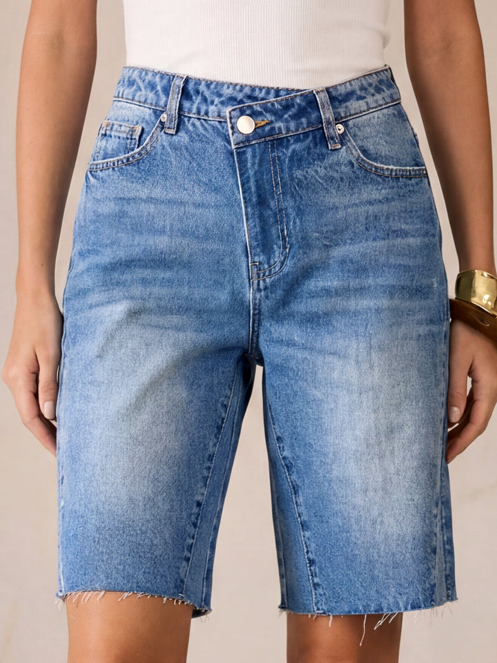 ANRABESS Womens Bermuda Jean Shorts 2026 Summer Knee Length Stretchy Crossover Wide Leg Mid Waisted Casual Denim Shorts Jorts