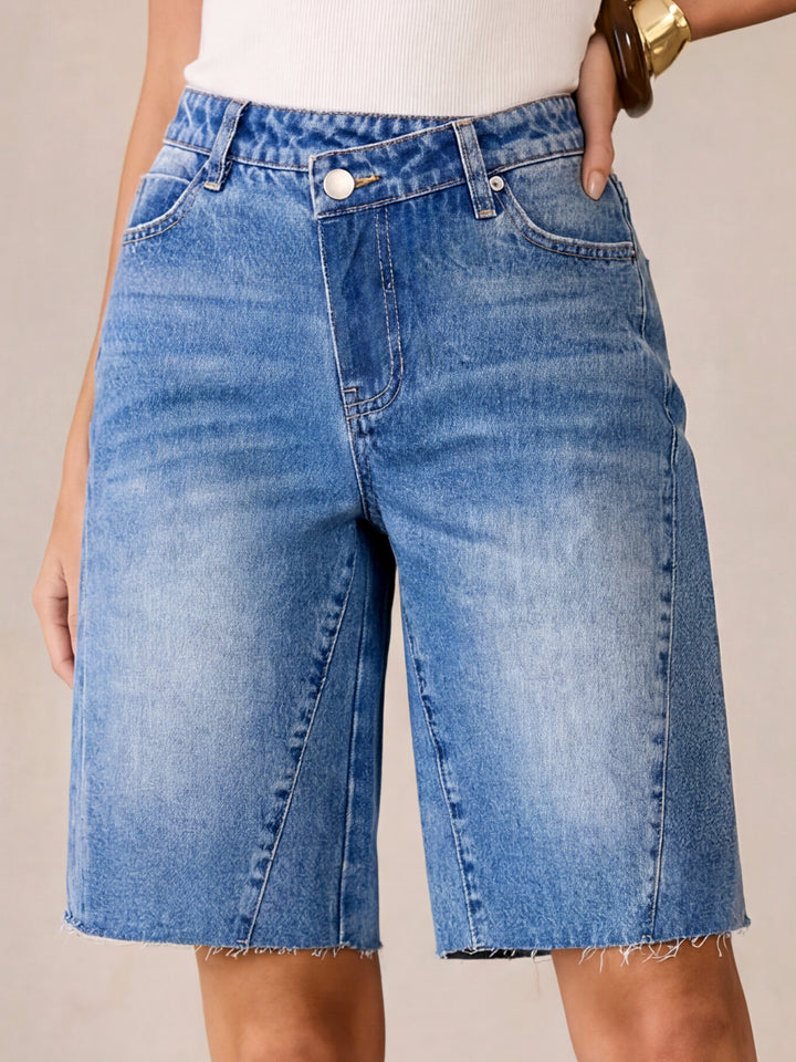 ANRABESS Womens Bermuda Jean Shorts 2026 Summer Knee Length Stretchy Crossover Wide Leg Mid Waisted Casual Denim Shorts Jorts