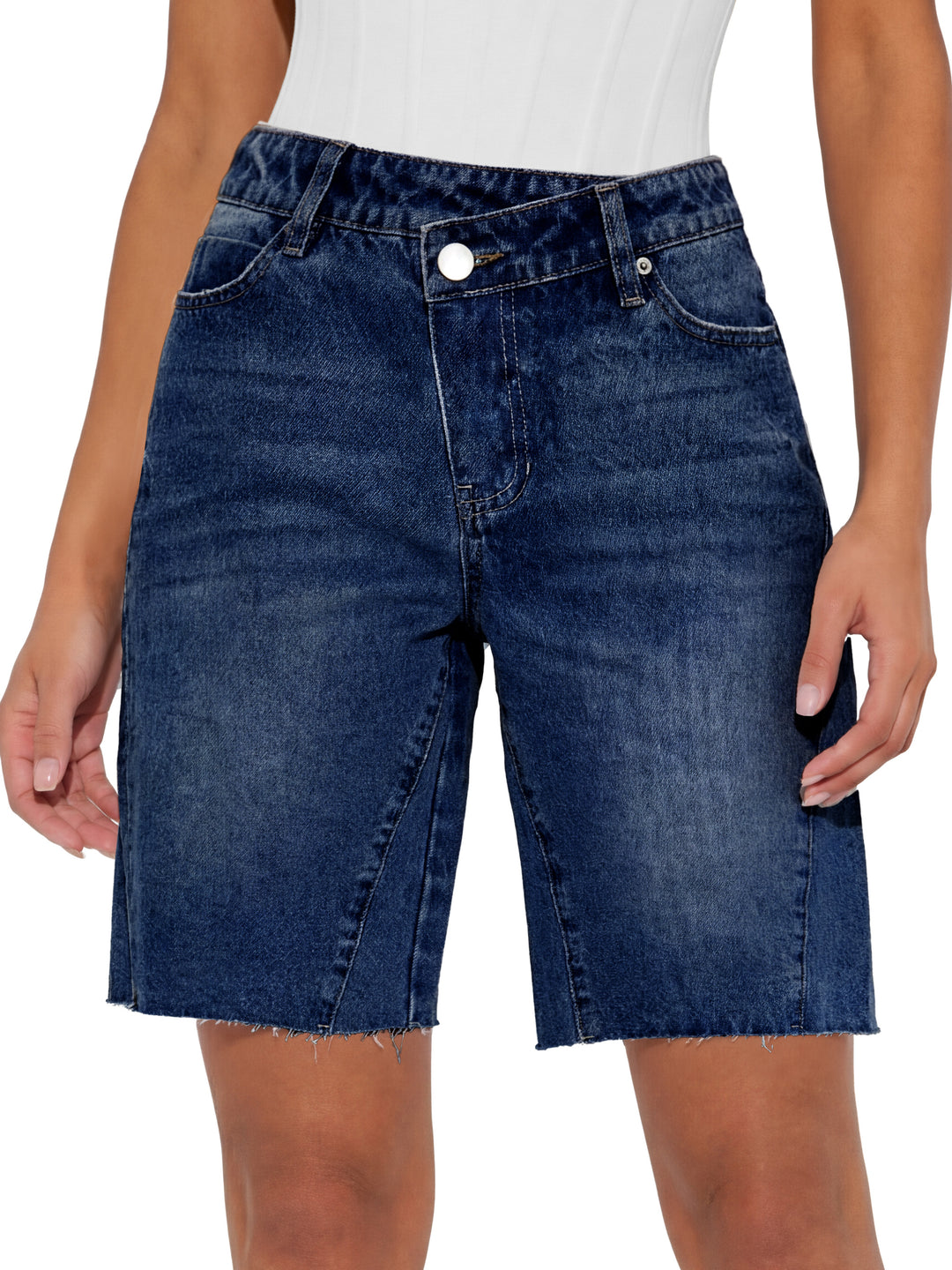 ANRABESS Womens Bermuda Jean Shorts 2026 Summer Knee Length Stretchy Crossover Wide Leg Mid Waisted Casual Denim Shorts Jorts