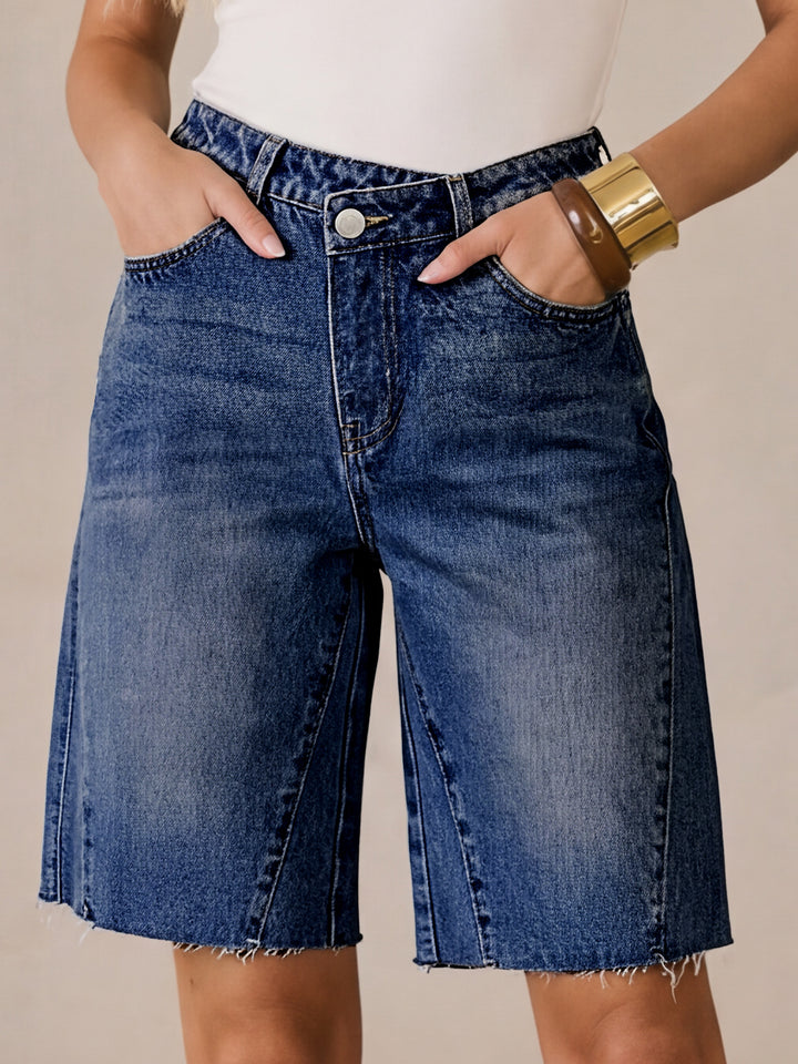 ANRABESS Womens Bermuda Jean Shorts 2026 Summer Knee Length Stretchy Crossover Wide Leg Mid Waisted Casual Denim Shorts Jorts