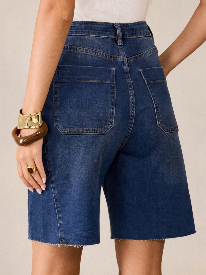 ANRABESS Womens Bermuda Jean Shorts 2026 Summer Knee Length Stretchy Crossover Wide Leg Mid Waisted Casual Denim Shorts Jorts