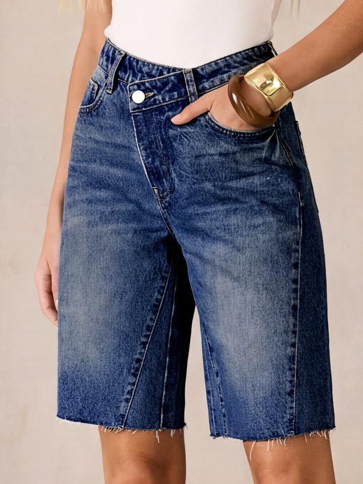 ANRABESS Womens Bermuda Jean Shorts 2026 Summer Knee Length Stretchy Crossover Wide Leg Mid Waisted Casual Denim Shorts Jorts