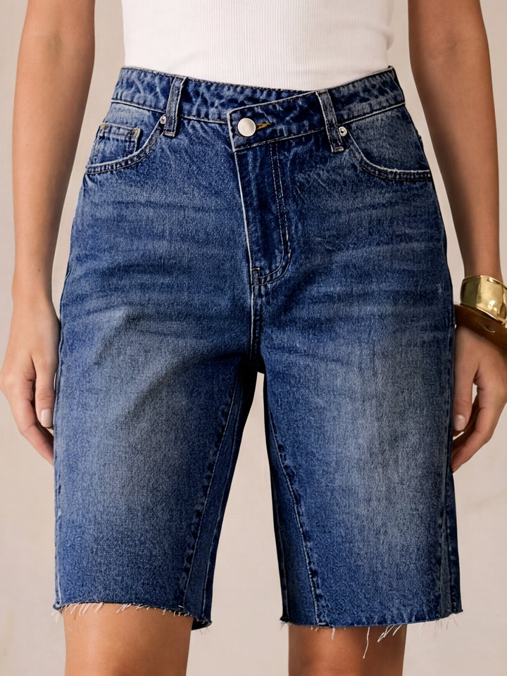 ANRABESS Womens Bermuda Jean Shorts 2026 Summer Knee Length Stretchy Crossover Wide Leg Mid Waisted Casual Denim Shorts Jorts