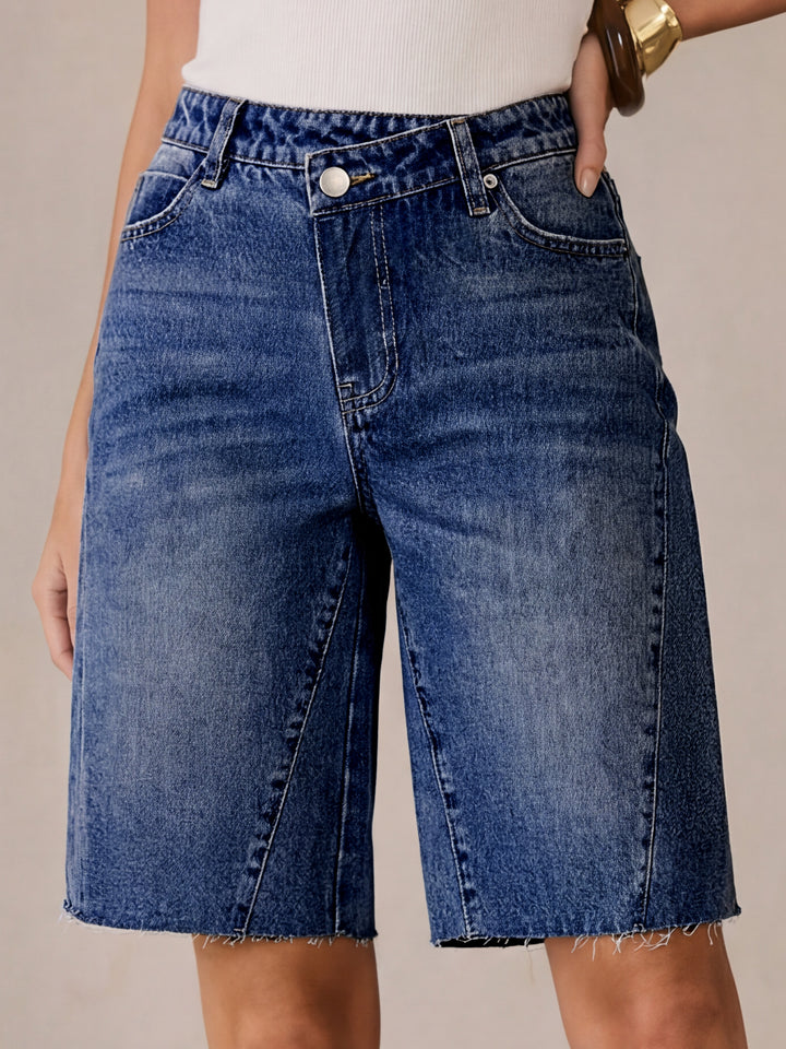 ANRABESS Womens Bermuda Jean Shorts 2026 Summer Knee Length Stretchy Crossover Wide Leg Mid Waisted Casual Denim Shorts Jorts
