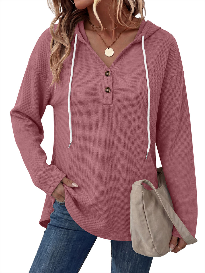 ANRABESS Waffle Knit Hoodies for Women, Comfy Drawstring Loose Fit, Long Sleeve Sweatshirt Tops for Casual Daily Wear, Work
