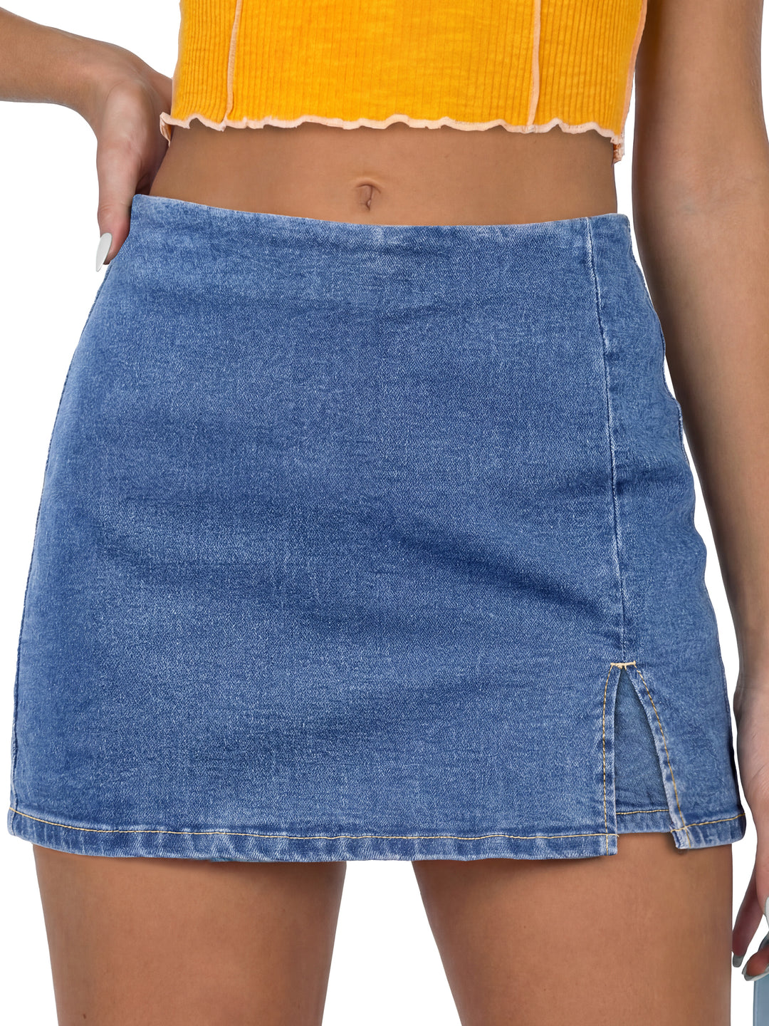 ANRABESS Jean Skorts for Women High Waisted Side Slit Summer Casual Mini Skirts Y2K Trendy Stretch Denim Shorts