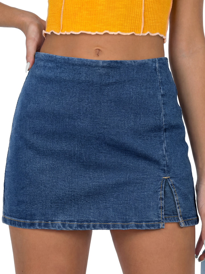 ANRABESS Jean Skorts for Women High Waisted Side Slit Summer Casual Mini Skirts Y2K Trendy Stretch Denim Shorts