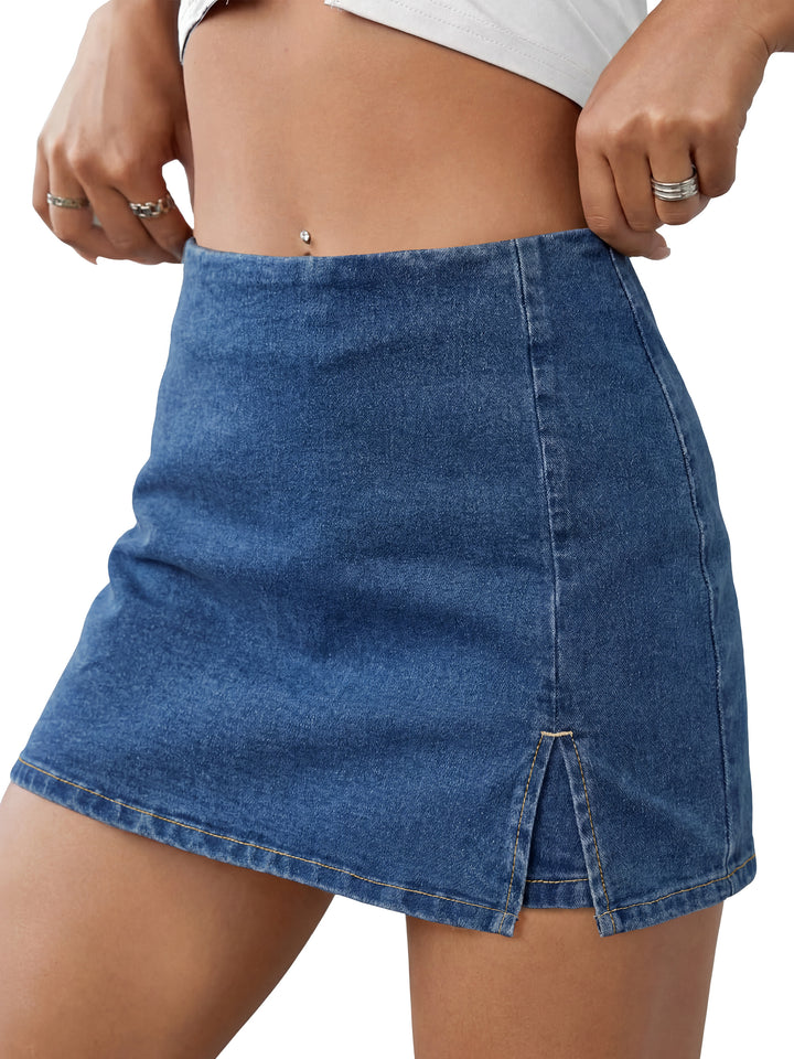 ANRABESS Jean Skorts for Women High Waisted Side Slit Summer Casual Mini Skirts Y2K Trendy Stretch Denim Shorts
