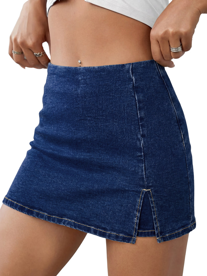 ANRABESS Jean Skorts for Women High Waisted Side Slit Summer Casual Mini Skirts Y2K Trendy Stretch Denim Shorts