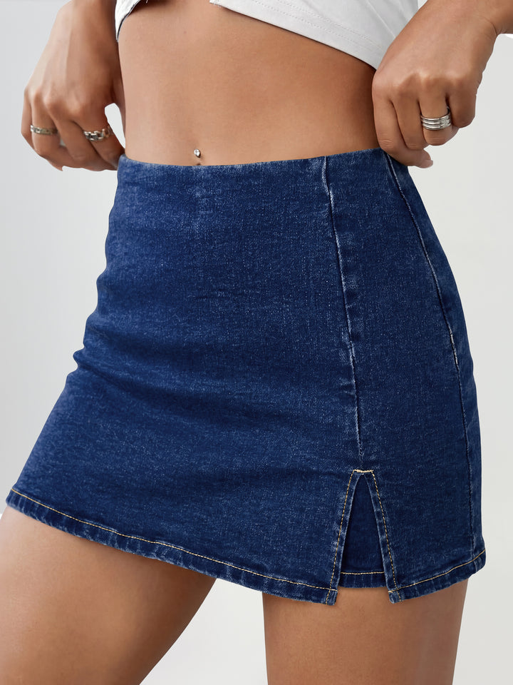 ANRABESS Jean Skorts for Women High Waisted Side Slit Summer Casual Mini Skirts Y2K Trendy Stretch Denim Shorts