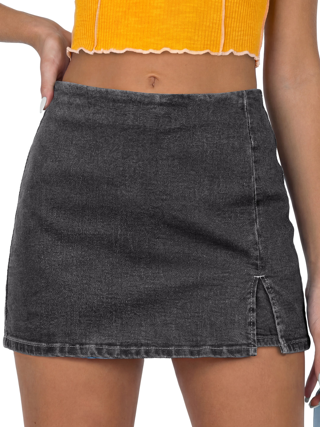 ANRABESS Jean Skorts for Women High Waisted Side Slit Summer Casual Mini Skirts Y2K Trendy Stretch Denim Shorts