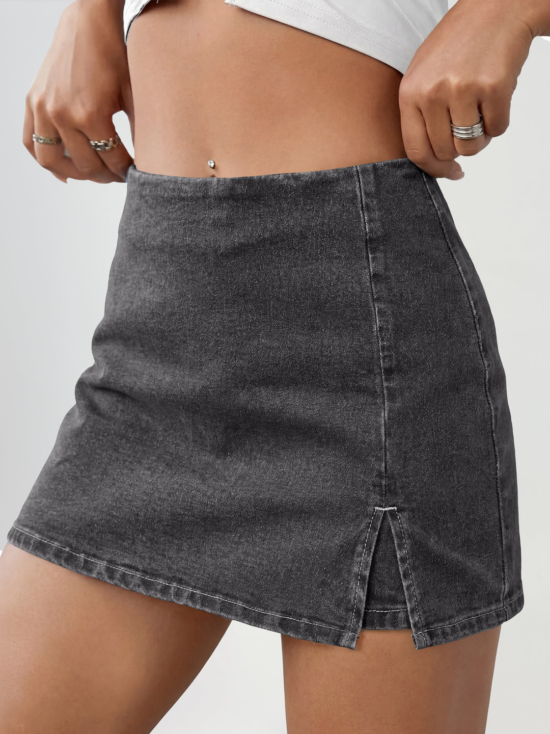 ANRABESS Jean Skorts for Women High Waisted Side Slit Summer Casual Mini Skirts Y2K Trendy Stretch Denim Shorts