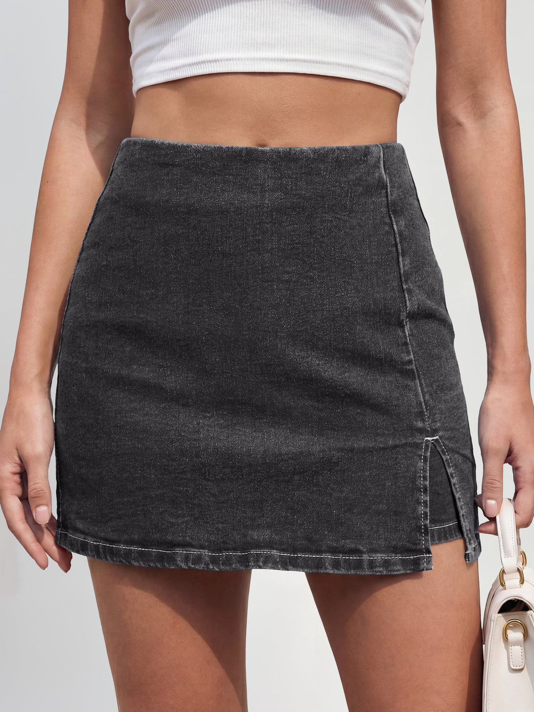 ANRABESS Jean Skorts for Women High Waisted Side Slit Summer Casual Mini Skirts Y2K Trendy Stretch Denim Shorts