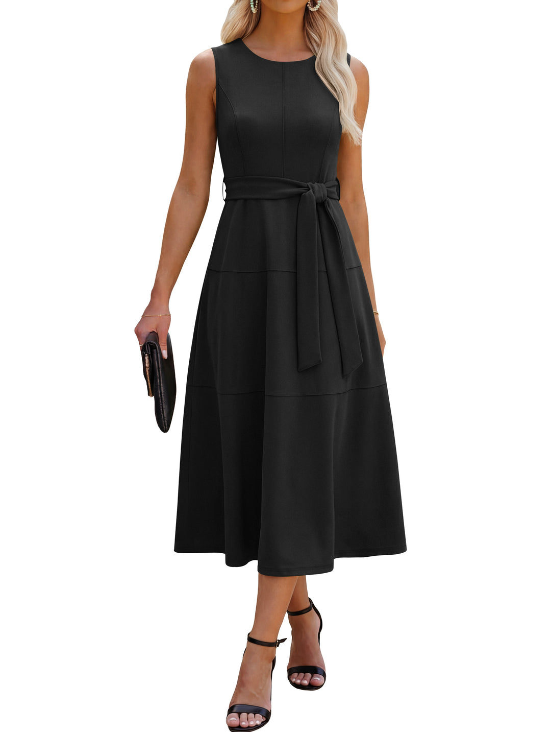 ANRABESS Women Formal Midi Dress Sleeveless Elegant Business Casual 2026 Summer Cocktail Party Night Out Dresses with Belt