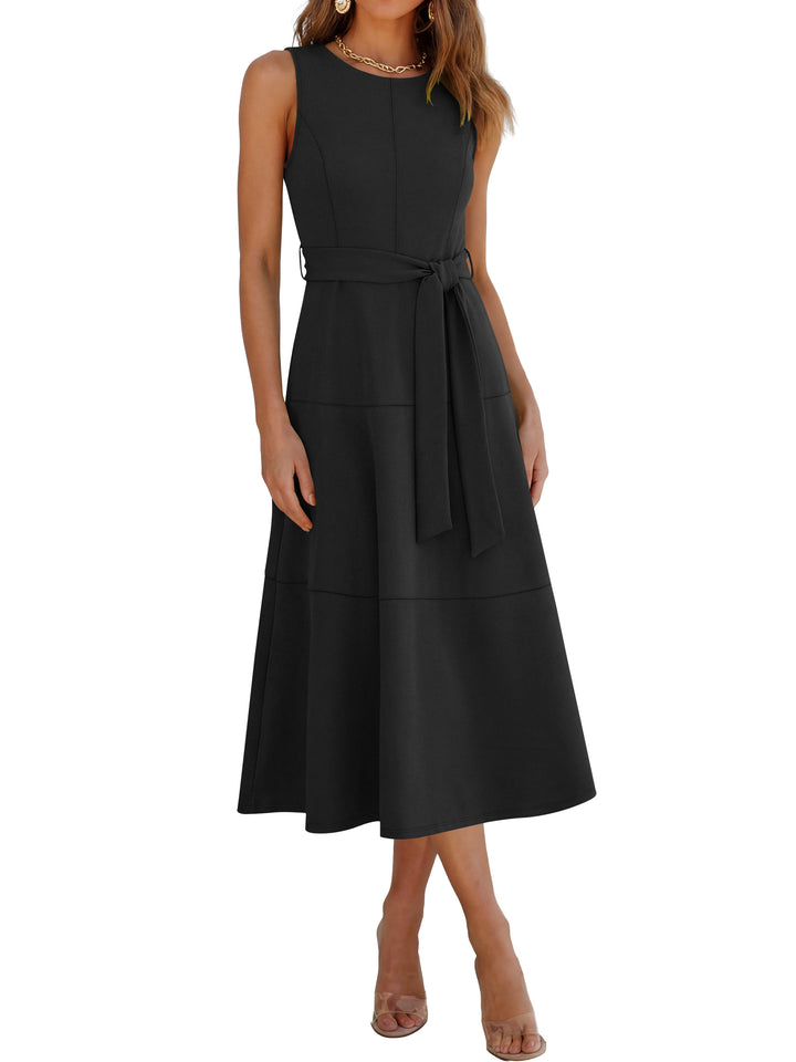 ANRABESS Women Formal Midi Dress Sleeveless Elegant Business Casual 2026 Summer Cocktail Party Night Out Dresses with Belt