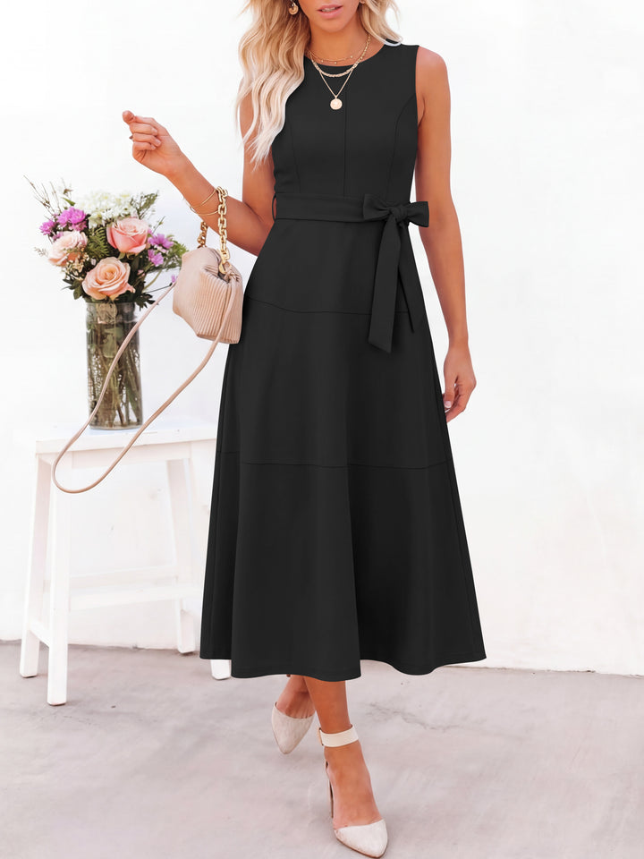 ANRABESS Women Formal Midi Dress Sleeveless Elegant Business Casual 2026 Summer Cocktail Party Night Out Dresses with Belt