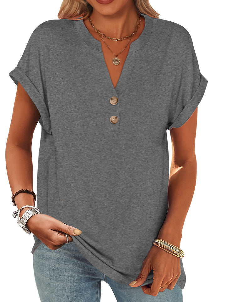 ANRABESS Womens Short Sleeve Henley Tops V Neck Dressy Casual Blouses Summer Trendy Tee Shirts 2026 Vacation Fashion Clothes