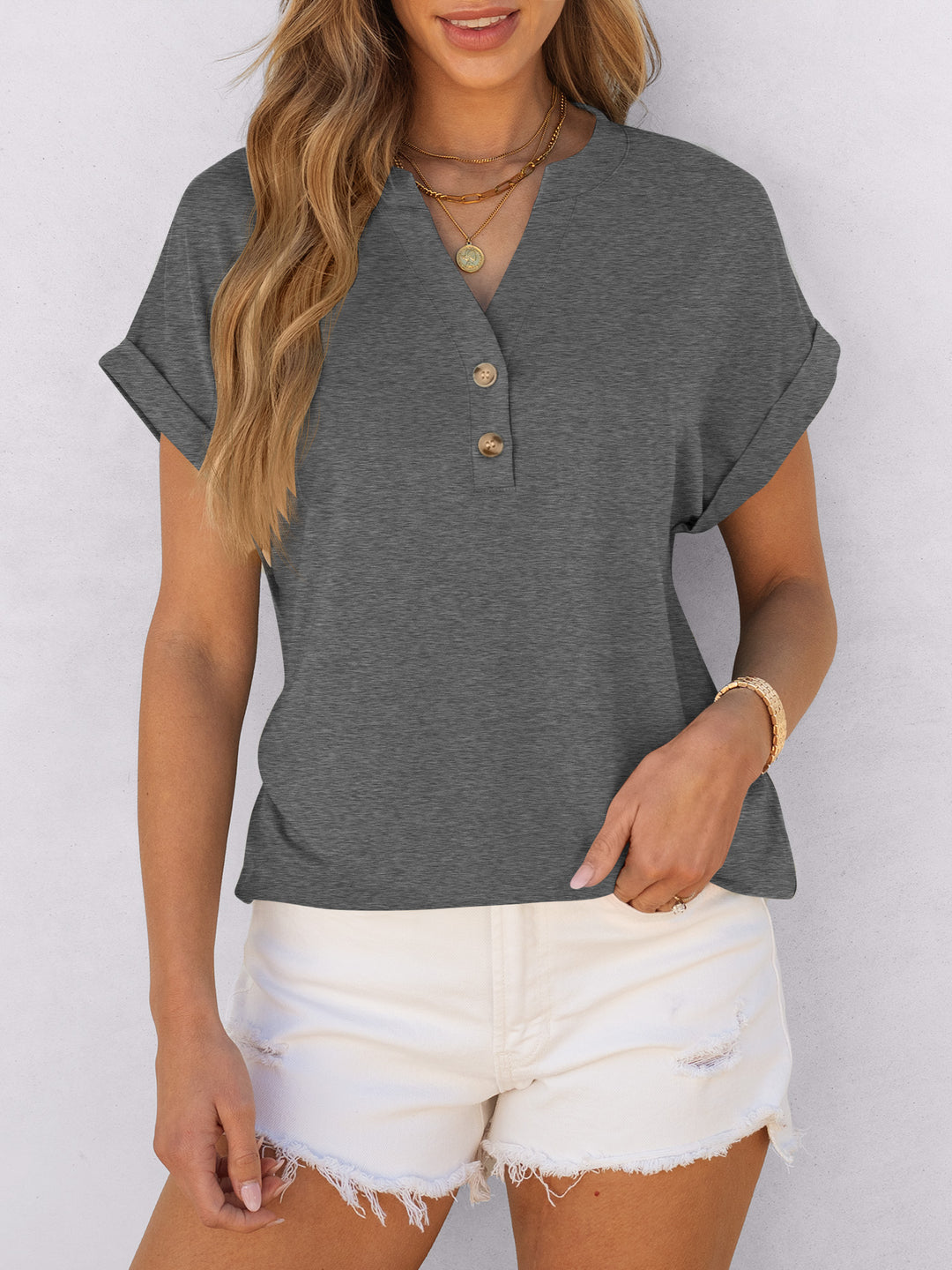 ANRABESS Womens Short Sleeve Henley Tops V Neck Dressy Casual Blouses Summer Trendy Tee Shirts 2026 Vacation Fashion Clothes