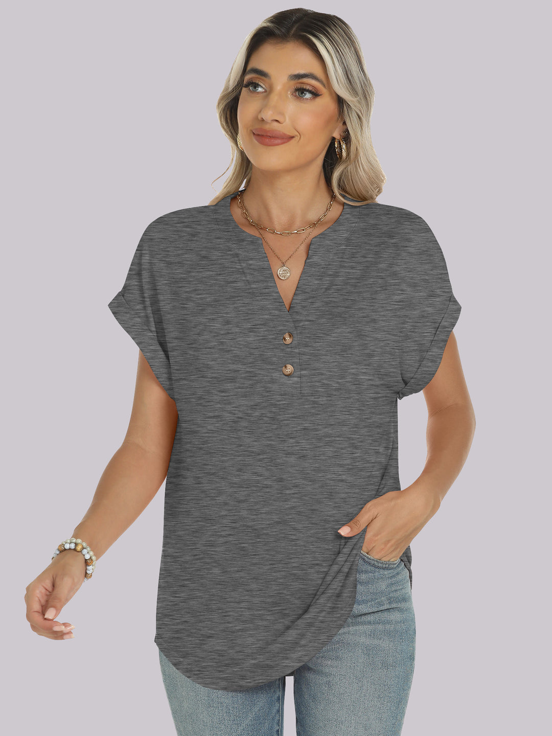ANRABESS Womens Short Sleeve Henley Tops V Neck Dressy Casual Blouses Summer Trendy Tee Shirts 2026 Vacation Fashion Clothes