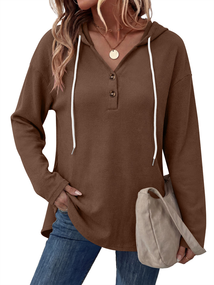 ANRABESS Waffle Knit Hoodies for Women, Comfy Drawstring Loose Fit, Long Sleeve Sweatshirt Tops for Casual Daily Wear, Work