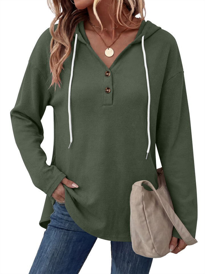 ANRABESS Waffle Knit Hoodies for Women, Comfy Drawstring Loose Fit, Long Sleeve Sweatshirt Tops for Casual Daily Wear, Work