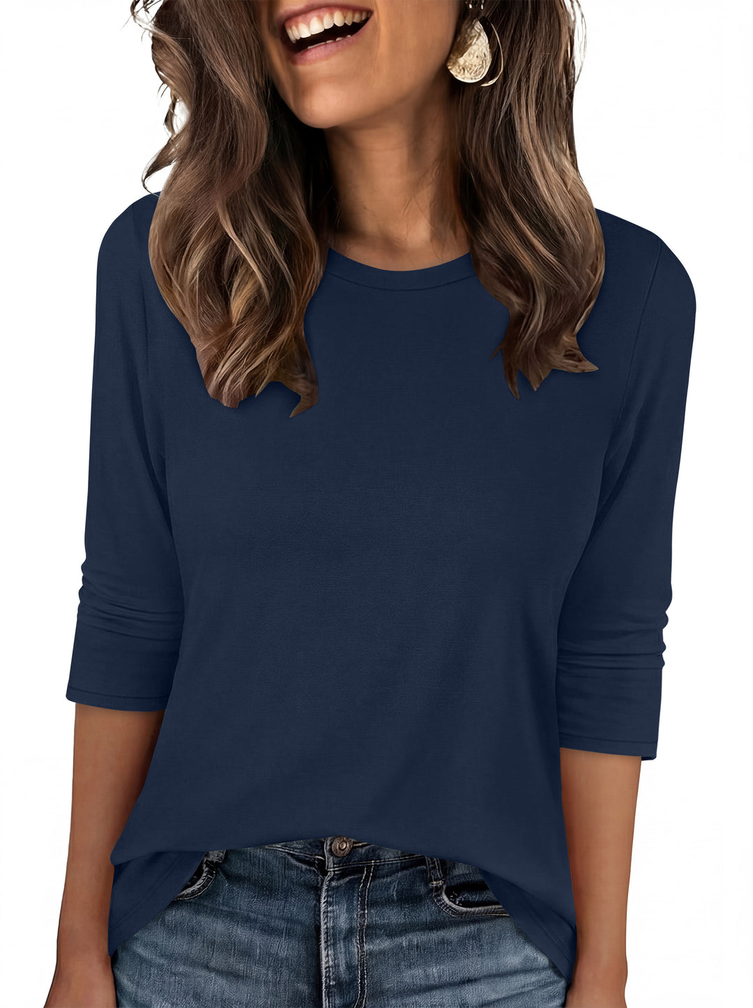 ANRABESS Womens 3/4 Sleeve Top，Wrinkle-Free Soft T-Shirts，Crew Neck Basic Tee，Casual Summer Spring Clothes ，Daily Work Travel