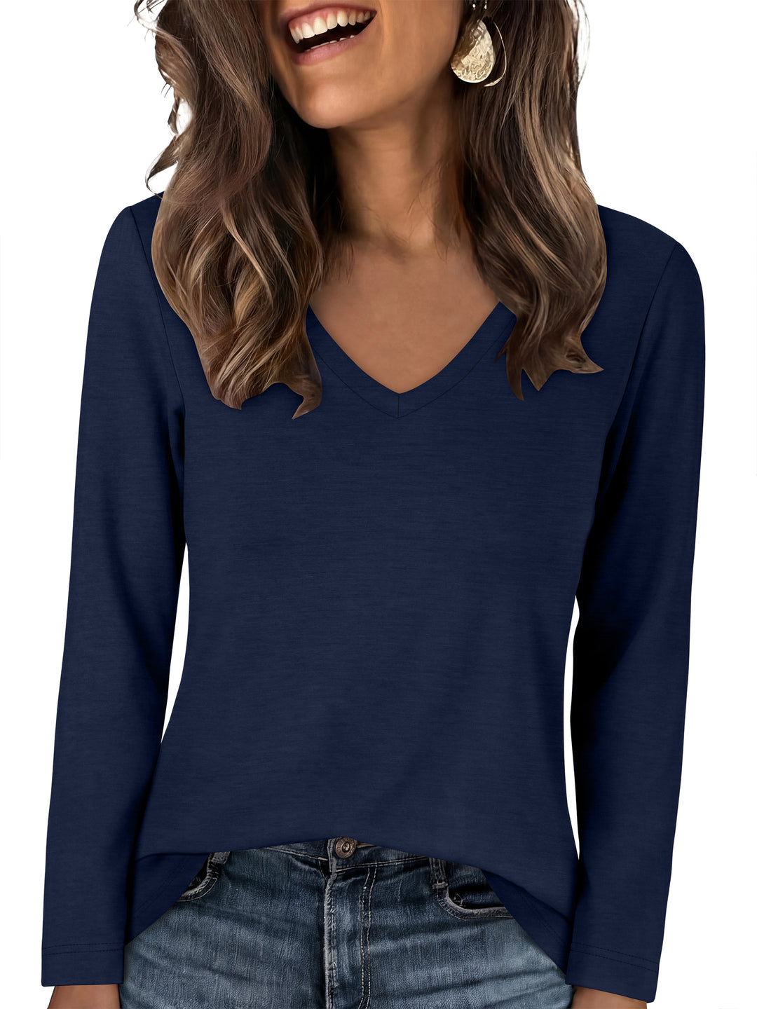 ANRABESS Long Sleeve Shirts for Women, Soft Stretchy Wrinkle-Free V Neck Tops, Fall Casual Tshirts for Work Daily