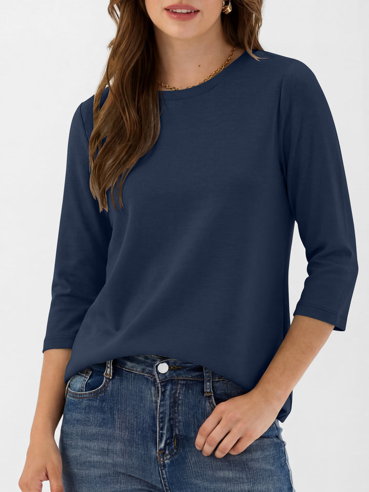 ANRABESS Womens 3/4 Sleeve Top，Wrinkle-Free Soft T-Shirts，Crew Neck Basic Tee，Casual Summer Spring Clothes ，Daily Work Travel
