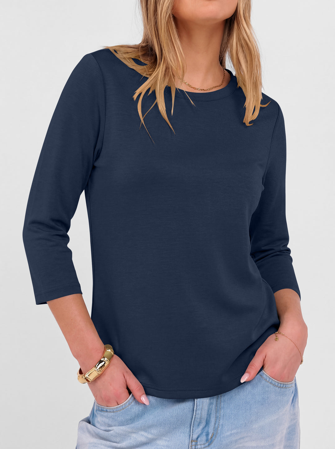 ANRABESS Womens 3/4 Sleeve Top，Wrinkle-Free Soft T-Shirts，Crew Neck Basic Tee，Casual Summer Spring Clothes ，Daily Work Travel