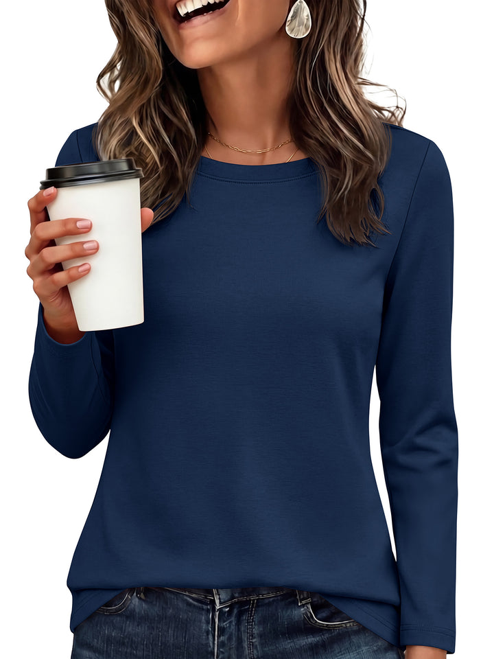 ANRABESS Long Sleeve Shirts for Women,Soft Stretchy Wrinkle-Free Tops,Casual Crew Neck T Shirt for Work Daily Fall