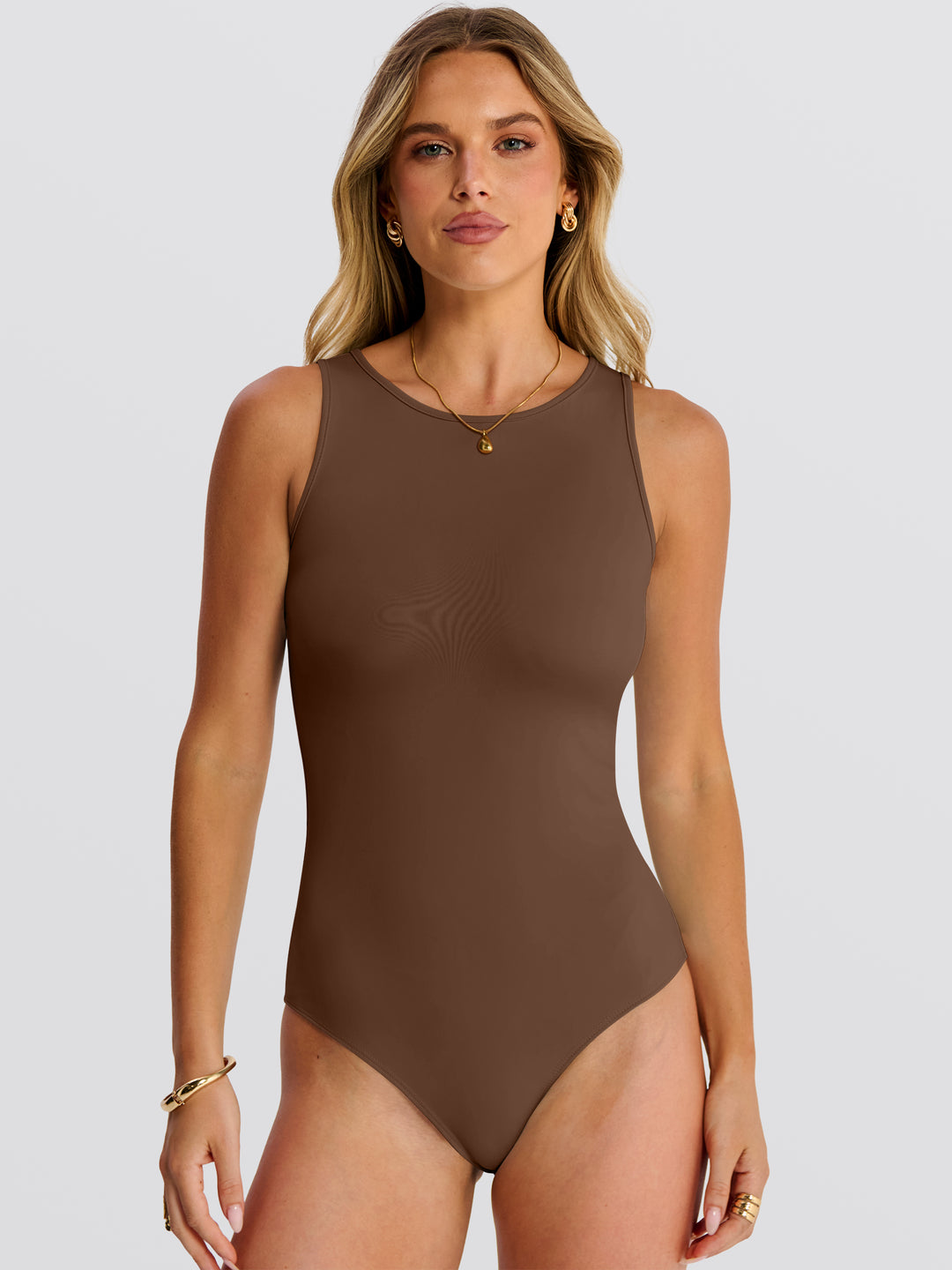 ANRABESS Bodysuits for Women Summer Sleeveless Slim Fitted Crew Neck Bodysuit Tank Tops 2026 Sexy Going Out Trendy Outfits
