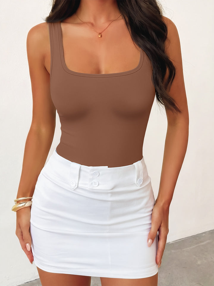 ANRABESS Women's Square Neck Bodysuits, Sleeveless Tank Bodysuits Tops, Going Out Outfits for Summer, Vacation & Daily Wear