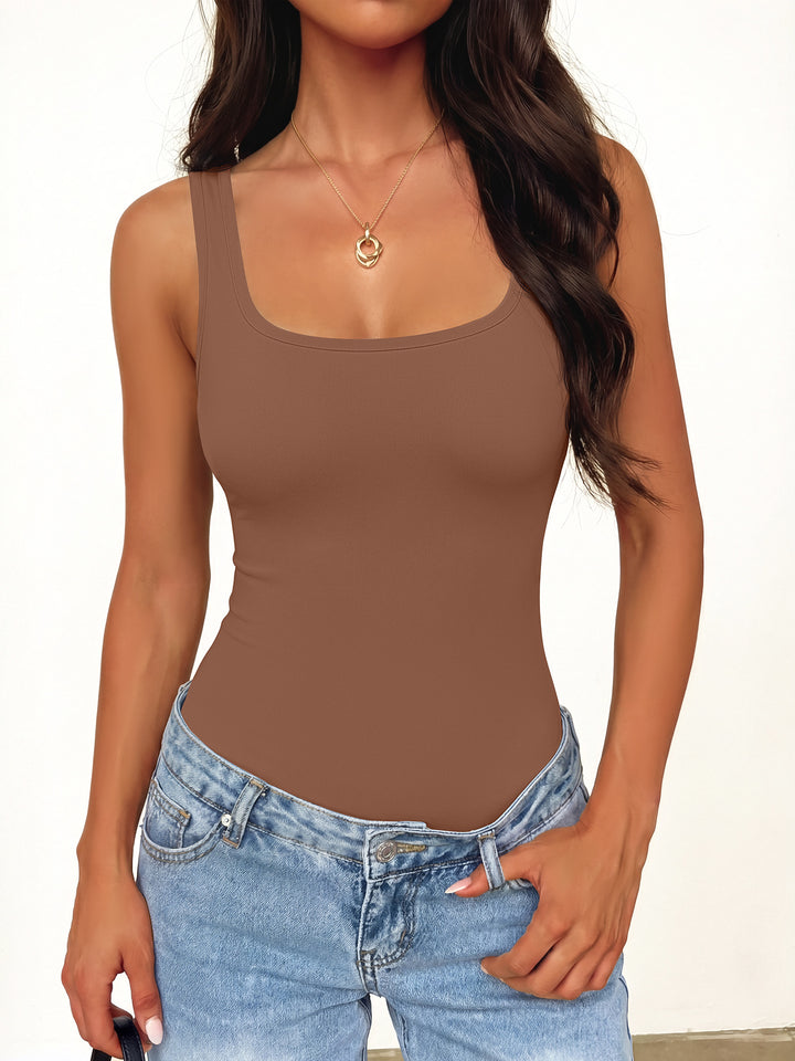 ANRABESS Women's Square Neck Bodysuits, Sleeveless Tank Bodysuits Tops, Going Out Outfits for Summer, Vacation & Daily Wear