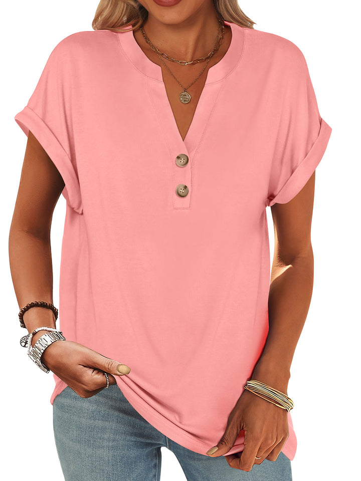 ANRABESS Womens Short Sleeve Henley Tops V Neck Dressy Casual Blouses Summer Trendy Tee Shirts 2026 Vacation Fashion Clothes