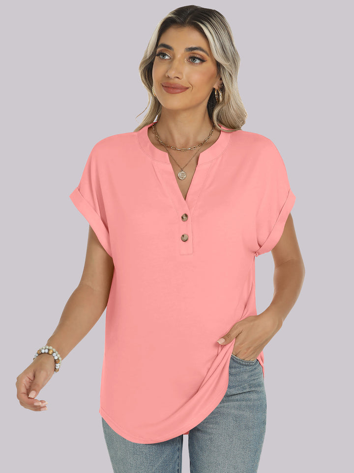 ANRABESS Womens Short Sleeve Henley Tops V Neck Dressy Casual Blouses Summer Trendy Tee Shirts 2026 Vacation Fashion Clothes